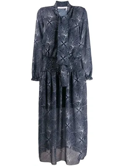 See By Chloé Patterned Tie Neck Shirt Dress In Blue