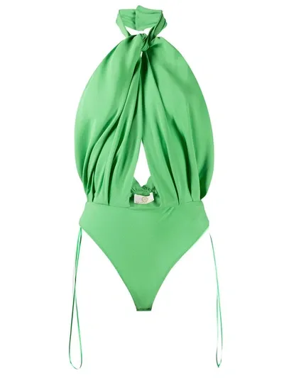 Sara Battaglia Open-back Halterneck Bodysuit In Green