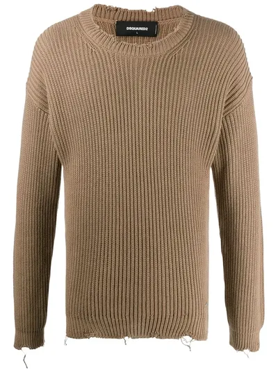 Dsquared2 Ribbed Slim Fit Sweatshirt In Brown