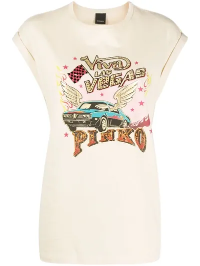 Pinko Cap Sleeve Embellished T-shirt In Neutrals