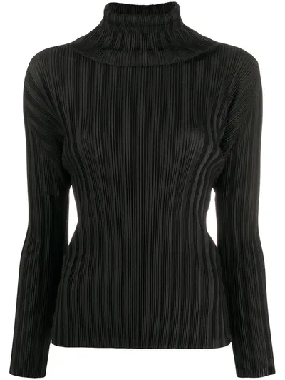 Issey Miyake Pleated Roll-neck Top In Black