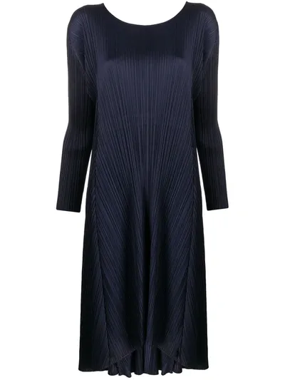 Issey Miyake Back Cord-tie Pleated Midi Dress In Blue