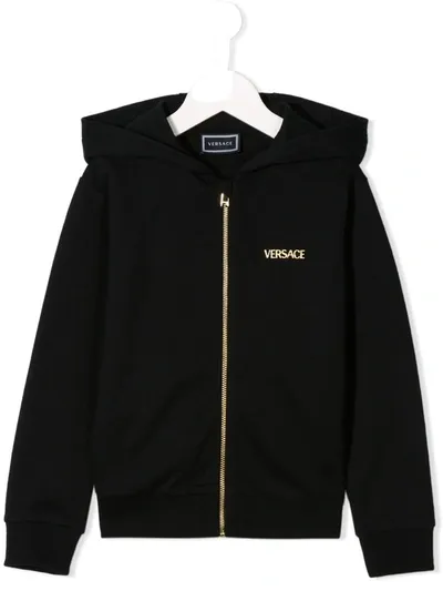 Young Versace Kids' Metallic Rear Logo Hoodie In Black