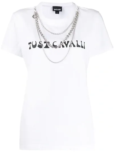 Just Cavalli Chains Logo T-shirt In White