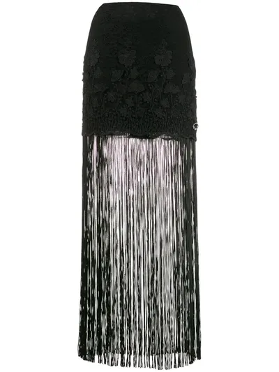 Just Cavalli Fringed Hem Skirt In Black