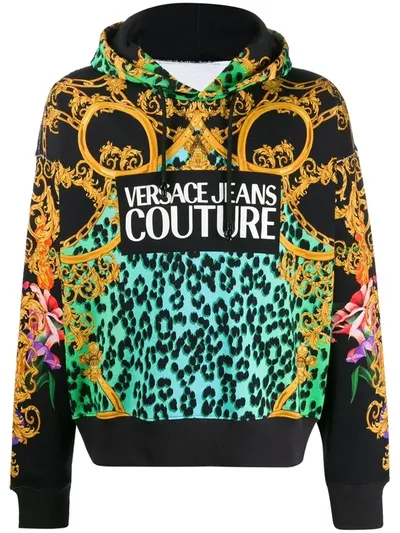 Versace Jeans Couture Pattern Logo Print Hoodie Size: Medium, In Black