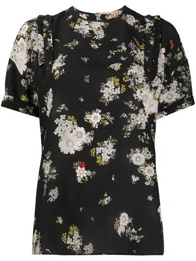 N°21 Silk Floral Print Blouse In Black