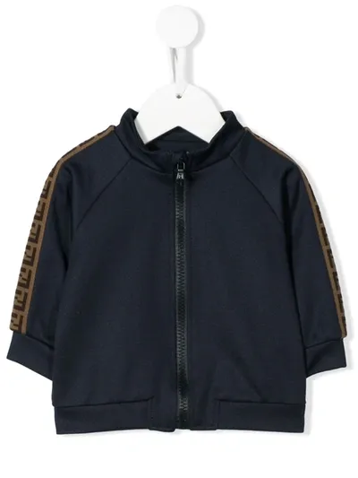 Fendi Babies' Zipped Up Ff Motif Jacket In Blue