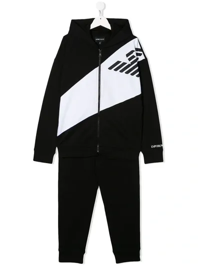 Emporio Armani Teen Colour-block Tracksuit Set In Black