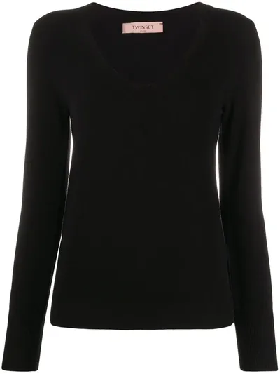 Twinset Long-sleeve Fitted Jumper In Black