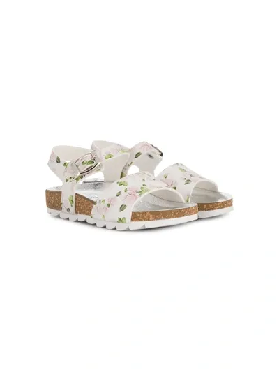 Monnalisa Kids' Floral Print Sandals In White