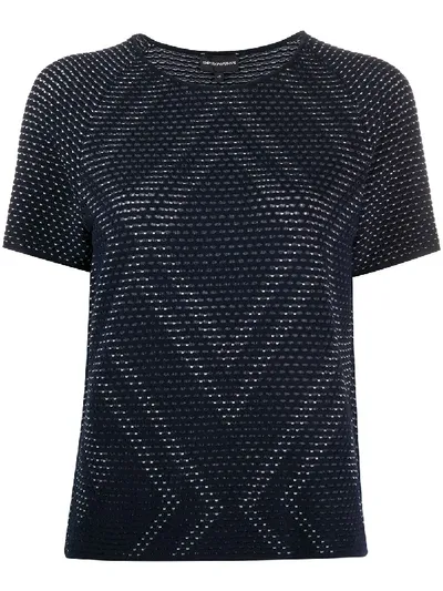 Emporio Armani Perforated Knit Top In Blue