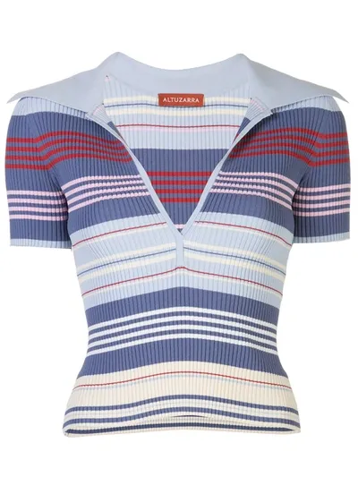 Altuzarra Hatch Striped Ribbed-knit Top In Light Blue