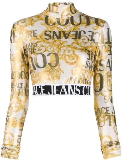 Versace Jeans Couture Logo Baroque-print Sweatshirt In Neutrals