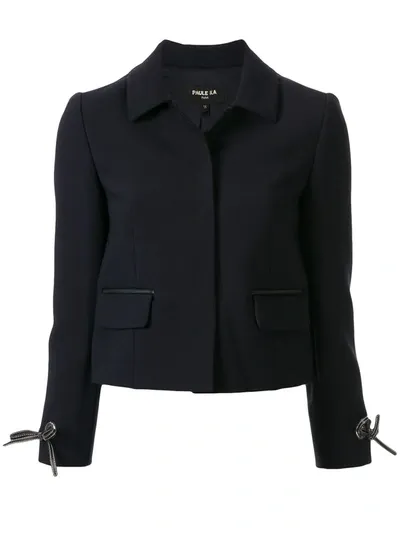 Paule Ka Tie-cuff Snap-front Twill Jacket In Blue