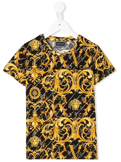 Young Versace Kids' Baroque Print T-shirt In Black