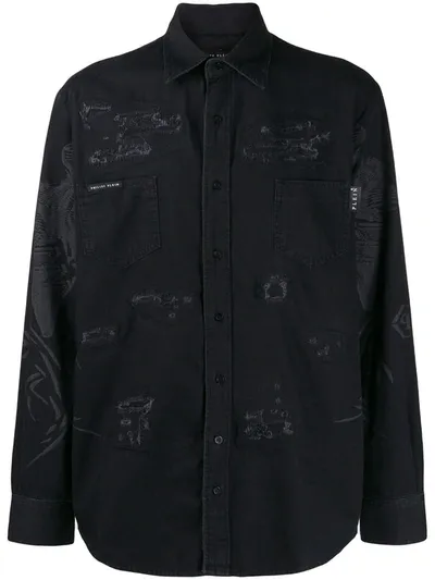 Philipp Plein Psychosocial Long Sleeve Shirt In Black