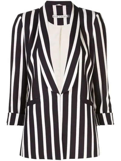 Alice And Olivia Skye Strong-shoulder Boxy Boyfriend Blazer In Moondust Stripe Black