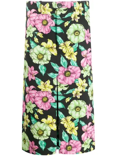 Balenciaga Flower Printed Cotton Pleat Skirt In Multicolor