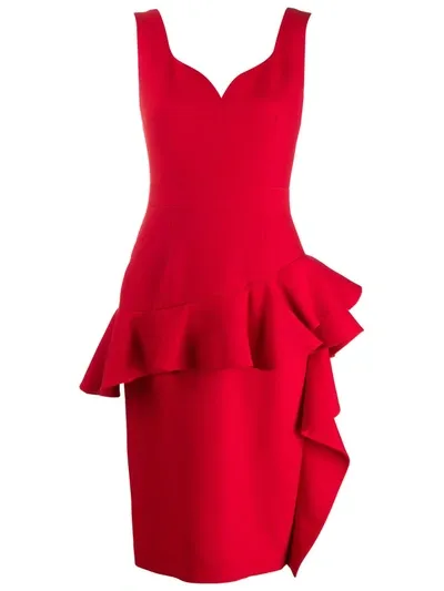 Alexander Mcqueen Ruffle Trimming Fitted Dress In Red