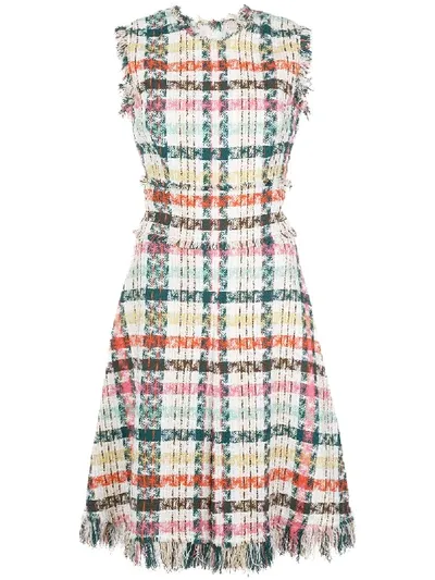 Oscar De La Renta Spring Tweed Fringe Day Dress In Peacock Multi