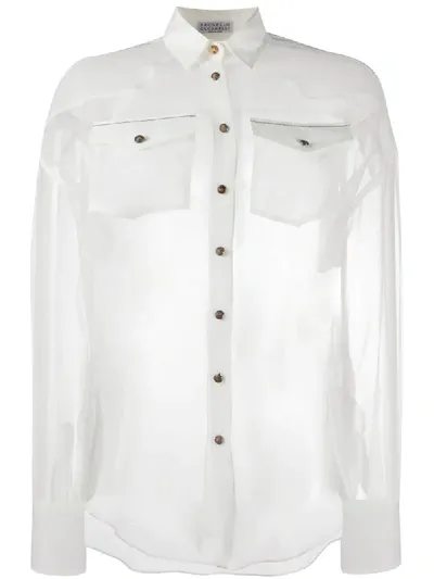 Brunello Cucinelli Organza Silk Tunic Blouse In White