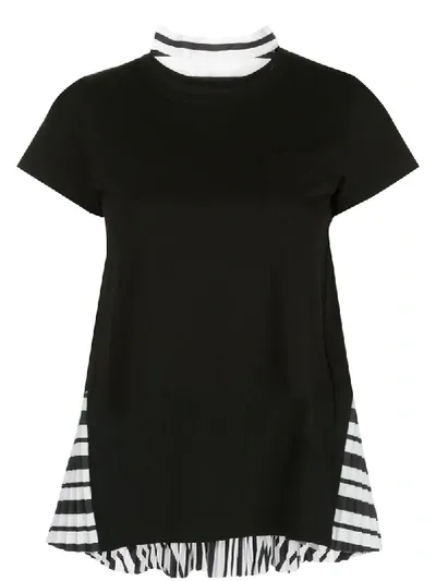 Sacai Striped Pleated-back Combo T-shirt In Black