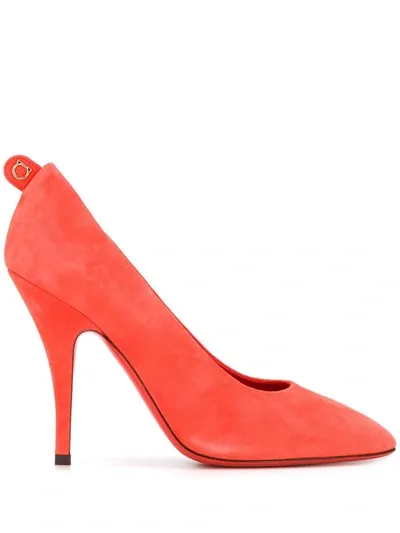 Ferragamo Logo Tab 115mm Pumps In Orange