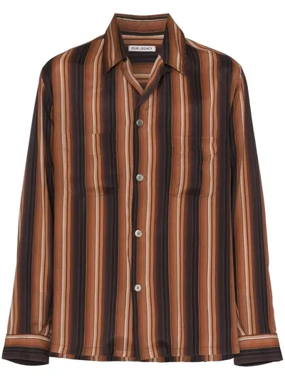 Our Legacy Contrast Stripe Print Shirt In Brown