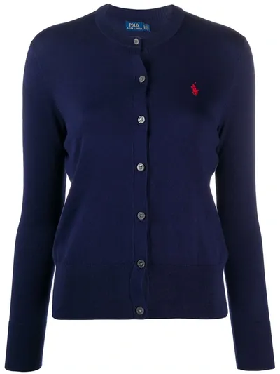 Polo Ralph Lauren Logo Embroidered Cardigan In Blue