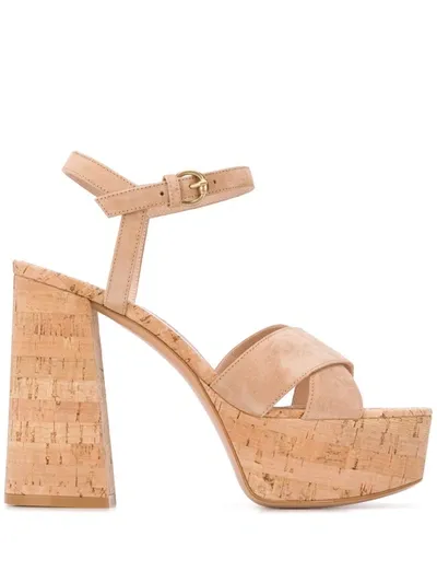 Gianvito Rossi Strappy Cork Platform Sandal In Camel