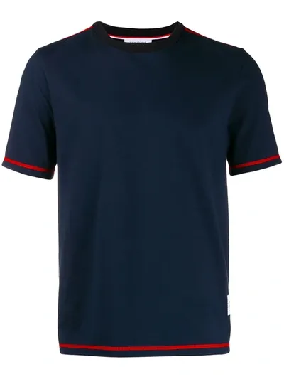 Thom Browne Navy Side Slit Short Sleeve Tee In Blue