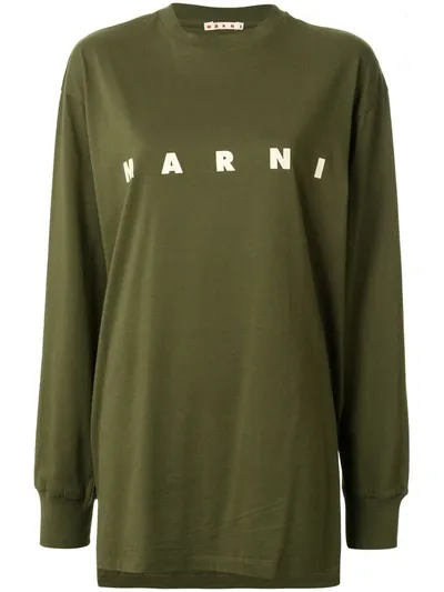 Marni Printed Logo Asymmetric T-shirt In Green