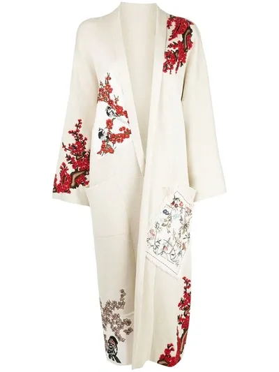 Oscar De La Renta Oversized Embroidered Cardigan In White