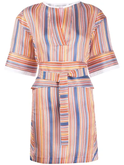 Victoria Victoria Beckham Striped Tie-waist Mini Dress In Blue