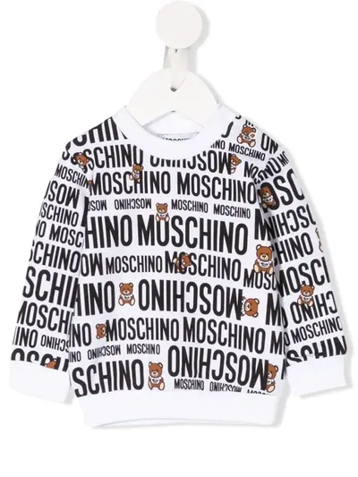 Moschino Babies' Long Sleeve Logo Print Sweatshirt In White