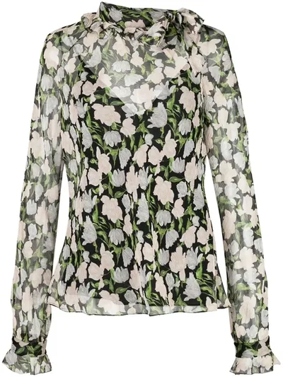 Jason Wu Collection Sheer Floral Blouse In Black