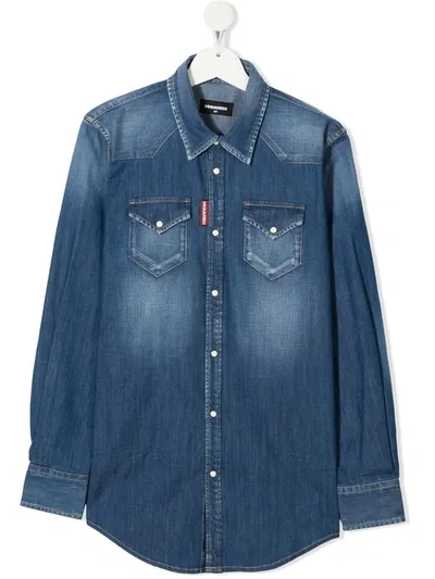 Dsquared2 Kids' Chest Pocket Denim Shirt In Blue