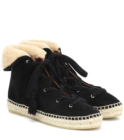 Altuzarra Gus Shearling-trimmed Suede Espadrille Ankle Boots In Black