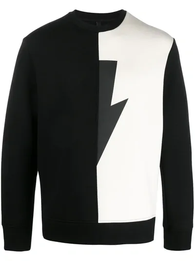 Neil Barrett Lightning Bolt-print Panelled Jersey Sweatshirt In Black Off White Black