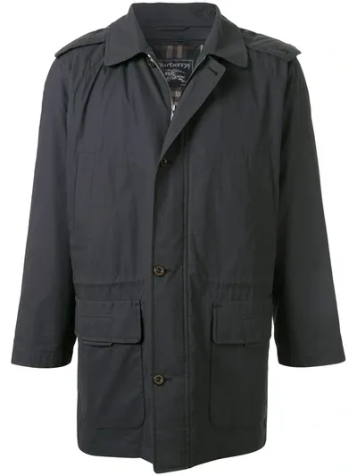 Pre-owned Burberry 1990s Hooded Car Coat In Blue