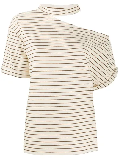 Erika Cavallini Linda T-shirt Asymmetric Neck W/stripes In Rigat Riga Icecream Brown