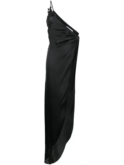 Almaz Asymmetric Satin Gown In Black