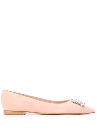 Stuart Weitzman Crystal Broach Ballerina Flats In Pink