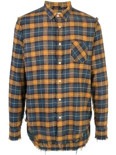 R13 Distressed Seam Check Plaid Shirt In Blue