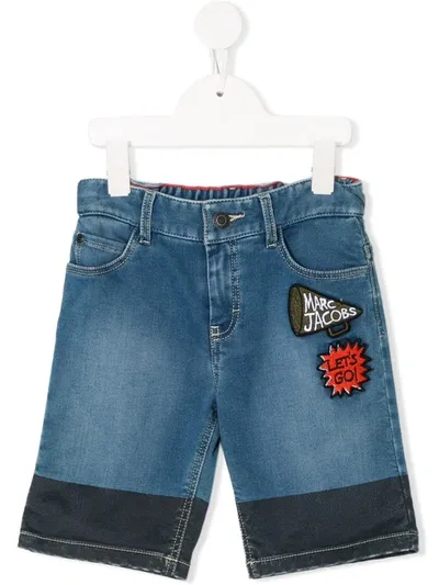 Little Marc Jacobs Kids' Logo Patchwork Denim Shorts In Blue