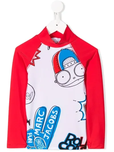 Little Marc Jacobs Kids' Logo Cartoon Print Long-sleeve Top In Red