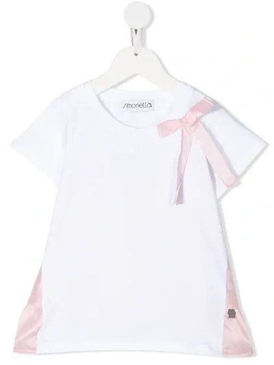 Simonetta Kids' Short Sleeve Bow Detail T-shirt In White