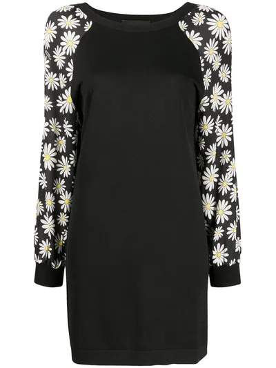 Boutique Moschino Black Floral-print Stretch-knit Mini Dress