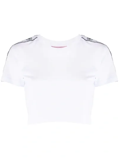 Chiara Ferragni Logomania Stripe Cropped T-shirt In White